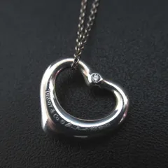 美品 Tiffany&Co ティファニー オープンハート 2Pダイヤ ネックレス ペンダント 925SV シルバー レディース 古着 中古 USED