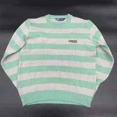 【T-16】Arnold Palmer ボーダー　ニット　セーター　グリーン　Mサイズ　メンズ　古着　長袖　カジュアル