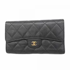 シャネル(Chanel) シャネル 三つ折り長財布 マトラッセ キャビアスキン ブラック レディース