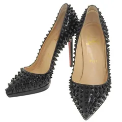 美品 Christian Louboutin クリスチャンルブタン パテントレザー ポインテッドトゥ スタッズパンプス 36 約23.0cm ブラック レディース 古着 中古 USED