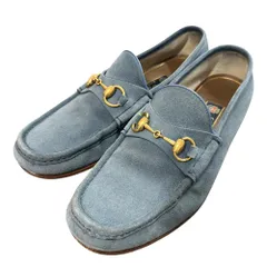 良品 GUCCI グッチ スエード ホースビット ローファー サイズ8 約26cm ブルーグレー メンズ 古着 中古 USED