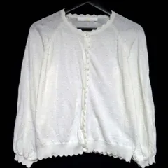 美品 PINK HOUSE ピンクハウス スカラップ ドット柄 ニットカーディガン オフホワイト レディース 古着 中古 USED