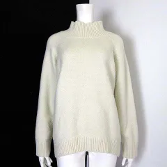 ローリーズファーム LOWRYS FARM ニット セーター ハイネック 切替 リブ オーバーサイズ ロングテール ストレッチ 長袖 L ナチュラル オフ白