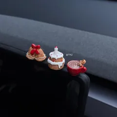 車飾り 5点セット ケーキ カップ ベル クリスマス フィギュアセット車内インテリア ダッシュボード飾り 置物 小物 雑貨 可愛い 両面テープ付き 車内装飾 樹脂