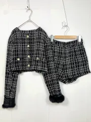 INGNI イング 袖口エコファーツイードノーカラージャケット ショートパンツ セットアップ sizeM/黒 ■■レディース