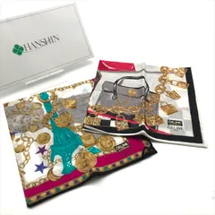 未使用品 CELINE セリーヌ チェーン柄 大判 ハンカチ スカーフ 綿 100％ マルチカラー レディース 2点 セット ブランド 服飾小物 m15391