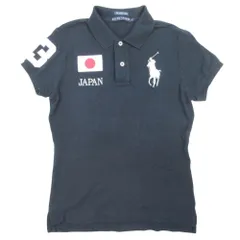美品 RALPH LAUREN ラルフローレン JAPAN 東日本大震災復興モデル ポロシャツ カットソー 半袖 鹿の子 刺繍 L 紺 ネイビー レディース 古着 中古 USED