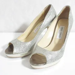 良品 JIMMY CHOO ジミーチュウ オープントゥ グリッターファブリックパンプス サイズ39 26cm相当 シャンパンカラー レディース 古着 中古 USED