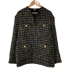 美品 24AW Mila Owen ミラオーウェン 金釦パッチポケットルーズツイードジャケット サイズ0 ブラック レディース 古着 中古 USED