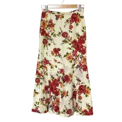 美品 INGEBORG インゲボルグ フラワープリント フレア ロングスカート S ホワイト レッド レディース 古着 中古 USED