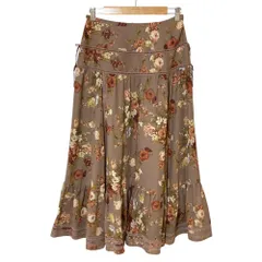 美品 INGEBORG インゲボルグ フラワープリント ロングスカート サイズ11 ブラウン レディース 古着 中古 USED