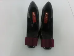 【TAKA67-37】◇DIANA ダイアナ リボンヒールパンプス 21.5cm ダークパープル エナメル