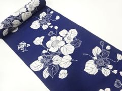 しつけ付き 浴衣反物 本染浴衣 綿絽 白 青 紺 花柄 粋 大人 夏着物