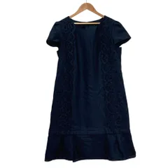 美品 TO BE CHIC トゥービーシック レース刺繍ワンピース 大きいサイズ44 ネイビー レディース 古着 中古 USED
