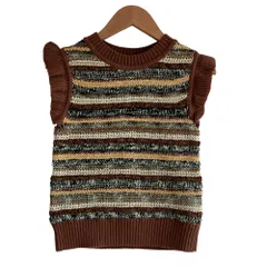 未使用 25SS LILY BROWN リリーブラウン MIXボーダーニットトップス LWNY252080 サイズF ブラウン レディース 古着 中古 USED