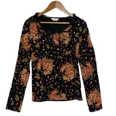 良品 PINK HOUSE ピンクハウス イチゴフリルカットソー L ブラック レッド レディース 古着 中古 USED