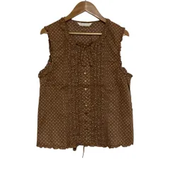 美品 PINK HOUSE ピンクハウス ドットプリント ノースリーブ フリルブラウス シャツ ブラウン レディース 古着 中古 USED