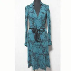 美品 DIANE von FURSTENBERG ダイアンフォンファステンバーグ シルク ラップドレス ワンピース サイズ0 ブルーグリーン レディース 古着 中古 USED