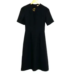 美品 BURBERRY バーバリー シルク×ウール ショートスリーブ フレアワンピース サイズ36 ブラック レディース 古着 中古 USED