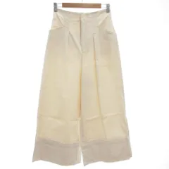 ランバンオンブルー LANVIN en Bleu コットンワイドパンツ ジップフライ ハイウエスト ストレッチ 38 ベージュ /GV