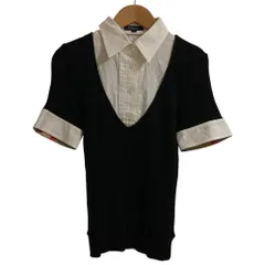 美品 BURBERRY LONDON バーバリーロンドン 半袖 シャツドッキング ニット カットソー サイズ2 ブラック ホワイト レディース 古着 中古 USED