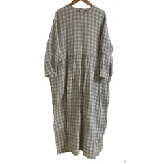 美品 HEAVENLY ヘブンリー チェック ギャザー ロング ワイドワンピース ホワイト×グレー レディース 古着 中古 USED