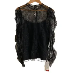 未使用 SNIDEL スナイデル ギャザースリーブレースブラウス サイズF ブラック レディース 古着 中古 USED