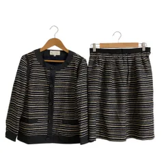 美品 MACKINTOSH PHILOSOPHY マッキントッシュフィロソフィー ノーカラージャケット ひざ丈 スカート セットアップ サイズ38 ネイビー レディース 古着 中古 USED