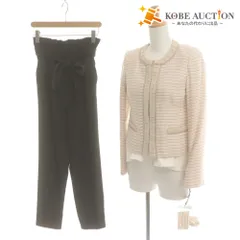 ■ ルイルエブティック セットアップ ジャケット ブラウス パンツ ツイード レディース S ホワイト ブラック コサージュ付 タグ付き含む