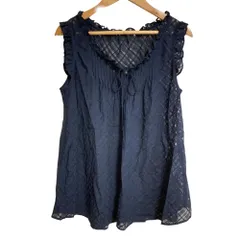 美品 BURBERRY BLUE LABEL バーバリーブルーレーベル シアー チェック ノースリーブ ブラウス 38 ネイビー レディース 古着 中古 USED