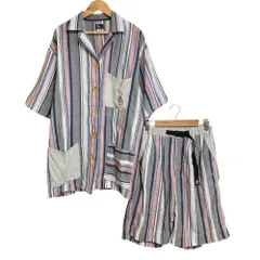 良品 go slow caravan ゴースローキャラバン ストライプ オーバーシャツ ショートパンツ セットアップ 1 グレー系 レディース 古着 中古 USED