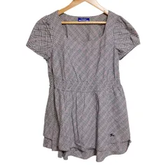 美品 BURBERRY BLUE LABEL バーバリーブルーレーベル パフスリーブ スクエアネック チュニック カットソー 38 ブラック系 レディース 古着 中古 USED