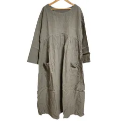 良品 nest Robe ネストローブ リネン100％ ストライプ 長袖 ロングワンピース グレー レディース 古着 中古 USED