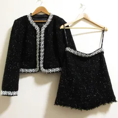 未使用 kate spade ケイトスペード フェイクパール装飾 ノーカラーツイードジャケット スカート セットアップ サイズ12/2 ブラック レディース 古着 中古 USED