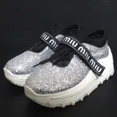 美品 miumiu ミュウミュウ グリッター プラットフォーム スニーカー サイズ37.5 24.5cm相当 シルバーカラー レディース 古着 中古 USED
