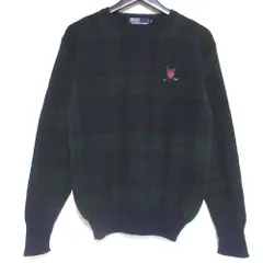 美品 Polo By Ralph Lauren ポロバイラルフローレン ポロ刺繍 ブラックウォッチ ニット セーター Mサイズ グリーン×ネイビー メンズ 古着 中古 USED