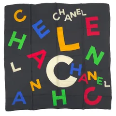 新品同様 CHANEL シャネル スカーフ シルク ロゴ 総柄 ブラック