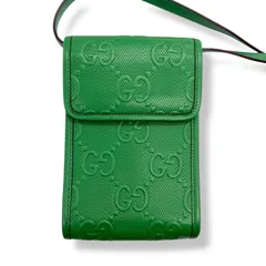 GUCCI グッチ GGエンボス スマホショルダー ショルダーバッグ グリーン レザー 625571 ミニバッグ 斜め掛け クロスボディ サコッシュ 4635