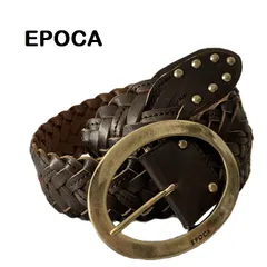 【EPOCA/エポカ】メッシュベルト バックルベルト ダークブラウン 茶 編み込み ベルト レザー 合皮（中古）