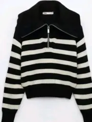 ザラ ストライプ ジップアップ ニット