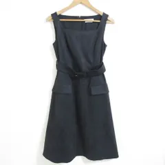 美品 FOXY NEW YORK collection フォクシーニューヨーク Dress Suede ベルト付き ひざ丈 ノースリーブ ワンピース 40641 38 ブラック レディース 古着 中古 USED