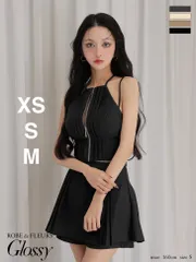 ブラック　[GL4602-GY-2511] 【ROBE de FLEURS Glossy/ローブドフルール グロッシー】 ホルターネック/ カットアウト/ セットアップ/ フレア/ ミニドレス/ キャバドレス/ AngelR/ エンジェルアール