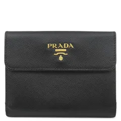 プラダ PRADA 二つ折り財布 サフィアーノ Wホック コンパクト ウォレット レザー NERO ゴールド金具 黒 メタルロゴ ダブルホック  1M0523 【箱】【中古】