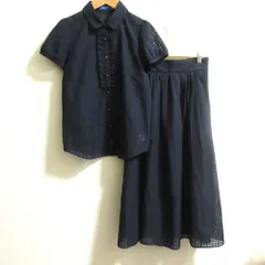 美品 BLUELABEL CRESTBRIDGE ブルーレーベルクレストブリッジ シャドーチェック ブラウス スカート セットアップ 36/38 ネイビー レディース 古着 中古 USED