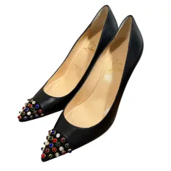 美品 Christian Louboutin クリスチャンルブタン ポインテッドトゥ ビジュースタッズ パンプス サイズ37 約24cm ブラック レディース 古着 中古 USED