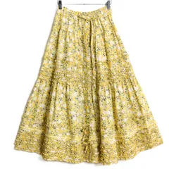 【極美品】ピンクハウス★クローバーpt♪フリルたっぷり前開きティアードスカート 黄色系 リボンはしごレース 2023年 z17714