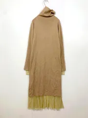 SAISON DE PAPILLON セゾンドパピヨン 裾レース ロング ニット ワンピース sizeM/ベージュ ■■レディース