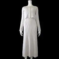 ジーユー GU マルチウェイ リブ ニット ワンピース 上下セットアップ カーディガン クロップド 長袖 キャミワンピース ロング M アイボリー