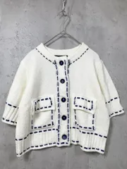 新品 ZARA ザラ 3920/148/250 定価5990円 ステッチ入り ショートスリーブニット ジャケット sizeS/白 ■◆レディース