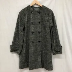 ユナイテッドアローズ 24AW A DAY IN THE LIFE ニットビーバーノーカラートレンチコート ウールライク ダブルブレスト メルトンロングコート チェック柄 FREEのサムネイル